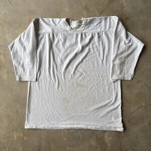 VINTAGE 50S 60S WHITE FOOTBALL JERSEY BLANK COTTON THICK MENS XL *STAINS*